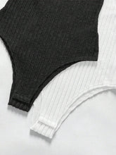 1pc Women Solid Color Rib-Knit Turtleneck Long Sleeve Bodysuit